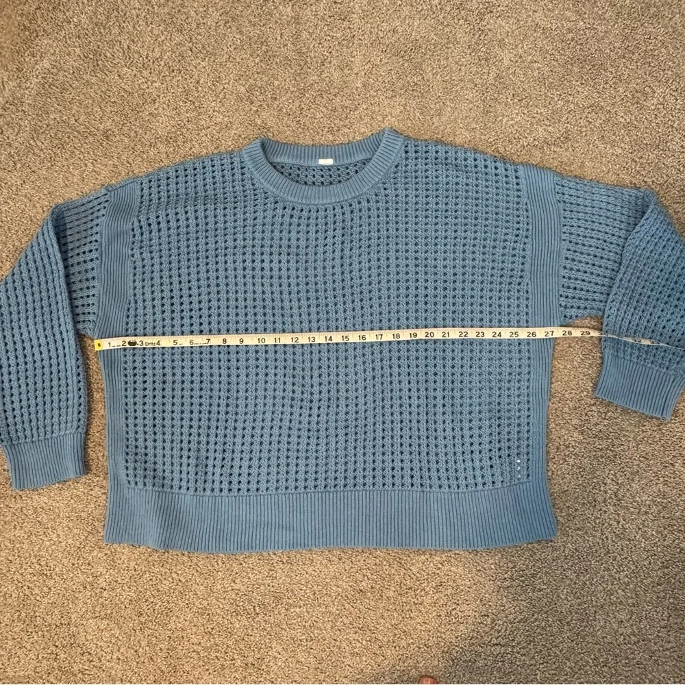 Chico’s  Women’s  XL  Blue  Textured  Knit  Sweater  Minimalist  Neutral  Cozy